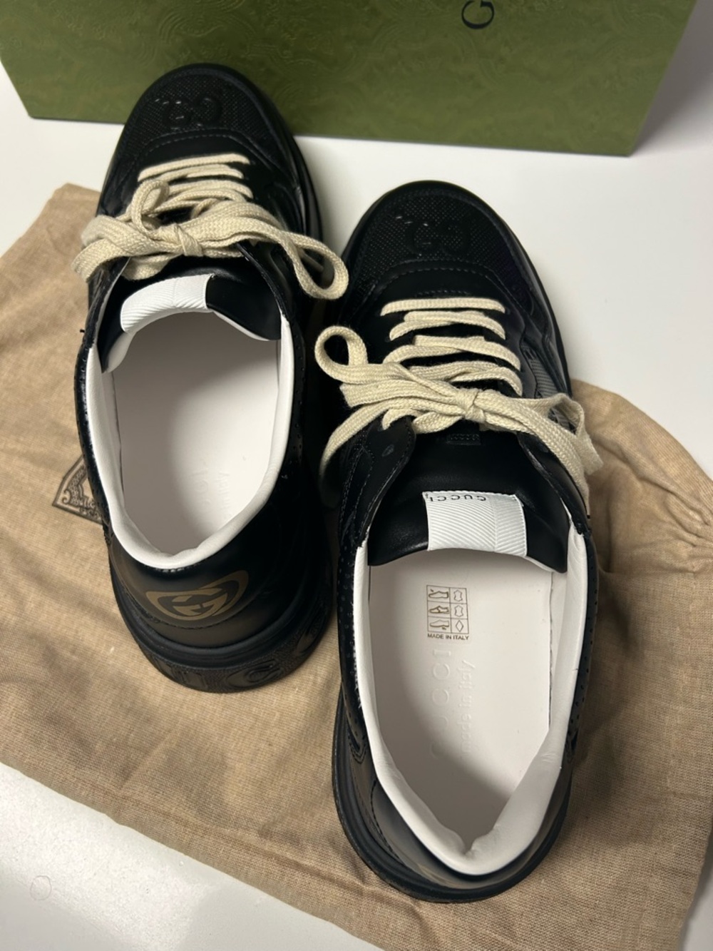 **AUTHENTIC** Gucci Black Leather Sneakers w/ box, dust bags, and extra laces. - Picture 5 of 12